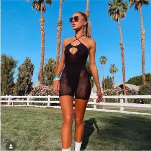 White Fox Boutique Black Mesh Detail Jumpsuit